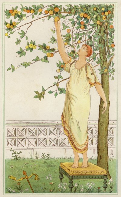 Danae bland apelsinträden (färg litho) av Thomas Ralph Spence