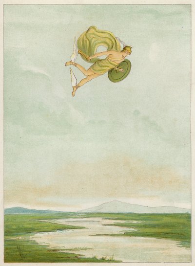 Perseus flyger för att döda Gorgon (färg litho) av Thomas Ralph Spence