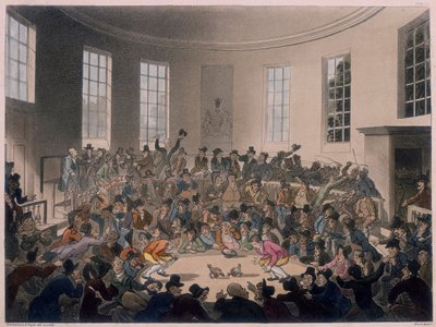 Män som tittar på en tuppfäktning, sent 1700-tidigt 1800-tal av Thomas Rowlandson, Augustus Charles Pugin