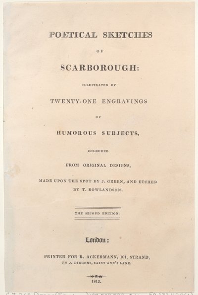 Titelsida, från Poetical Sketches of Scarborough, 1813., 1813. Skapare: Thomas Rowlandson, Joseph Constantine Stadler, J. Bluck. av Thomas Rowlandson, Joseph Constantine Stadler, J. Bluck