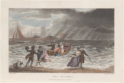 Wet Quakers, från Poetical Sketches of Scarborough, 1813., 1813. Skapare: Thomas Rowlandson, Joseph Constantine Stadler, J. Bluck. av Thomas Rowlandson, Joseph Constantine Stadler, J. Bluck