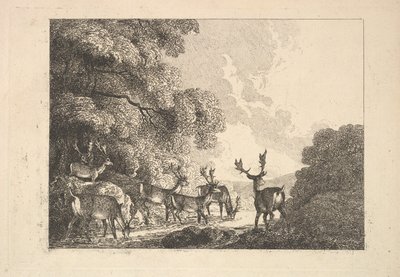 En grupp hjorts som dricker, 1784-88. av Thomas Rowlandson