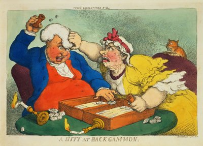 A Hitt at Backgammon (färgad etsning) av Thomas Rowlandson