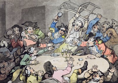 A Kick Up at a Hazard Table, utgiven av J. Harris, 1787 (färgad etsning med akvatint) av Thomas Rowlandson
