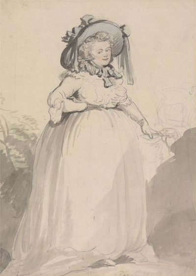 En dam i vit klänning, med en blå hatt av Thomas Rowlandson