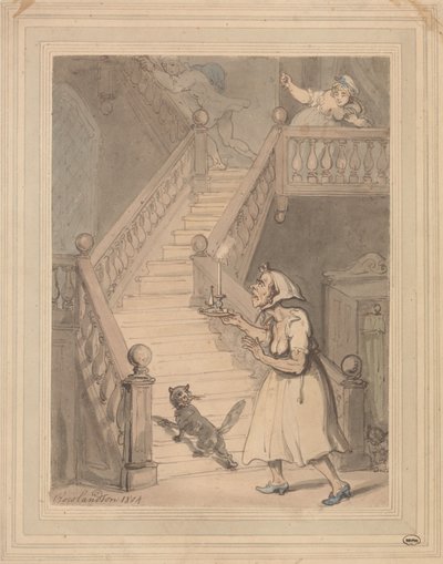 En ogift moster som känner lukten av eld av Thomas Rowlandson