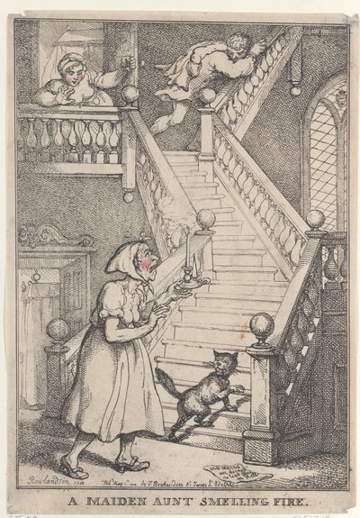 En ogift moster som känner lukten av eld av Thomas Rowlandson