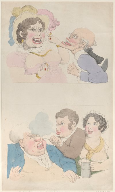 En man lockad av en kvinna och röker en kund, 1800 ., 1800 . av Thomas Rowlandson