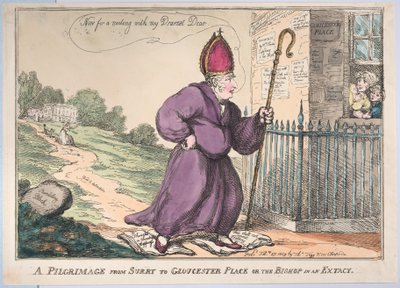 En pilgrimsfärd från Surry till Gloucester Place eller biskopen i en extacy, 27 februari 1809. av Thomas Rowlandson