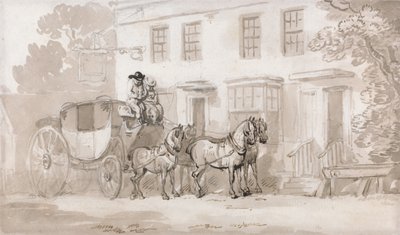 En diligens utanför ingången till ett värdshus av Thomas Rowlandson