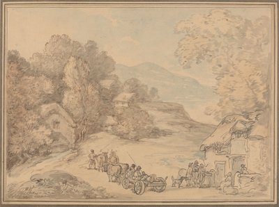 En by i ett kuperat landskap av Thomas Rowlandson