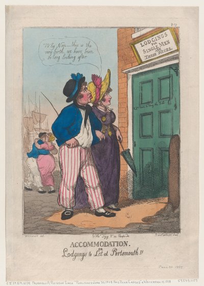 Boende eller logi att hyra i Portsmouth!!, 30 juni 1808., 30 juni 1808. av Thomas Rowlandson