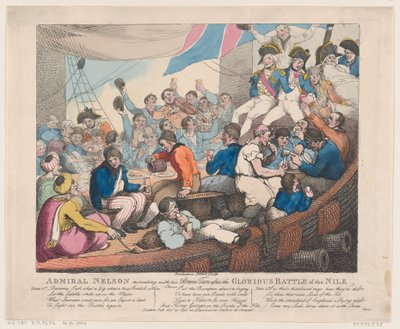 Amiral Nelson återskapar med sina modiga tjäror efter det härliga slaget vid..., 20 oktober 1798. av Thomas Rowlandson