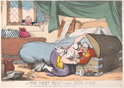 Efter att sött kött kommer sur sås, eller korpral Casey kom i fel låda, ..., 30 november 1810. av Thomas Rowlandson