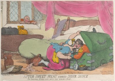 Efter att sött kött kommer sur sås, eller korpral Casey kom i fel låda, ..., 30 november 1810. av Thomas Rowlandson