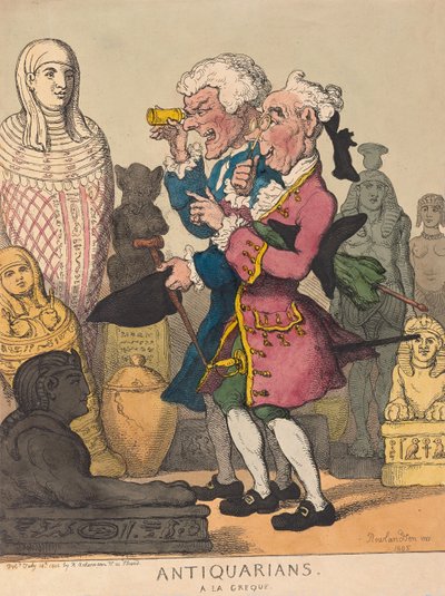 Antikvarier a la Grecque, pub. 1805 (handfärgad gravyr) av Thomas Rowlandson