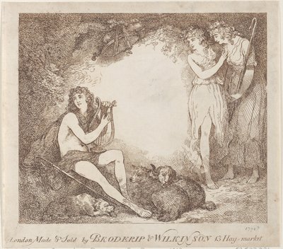 Apollo, Lyra och Daphne Trade-kort som illustrerar Marian, en opera, 1797-99., 1797-99. av Thomas Rowlandson
