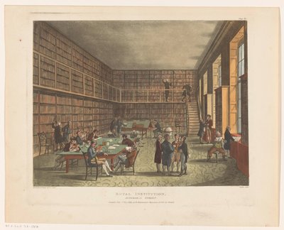 Library of the Royal Institution i London Royal Institution, Albemarle Street (titel på objektet) av Thomas Rowlandson