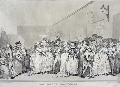 Box Lobby Loungers, etsat av Rowlandson efter design av Henry Wigstead (ca 1745-93), pub. av John Raphael Smith, 1786 (sepiaetsning) av Thomas Rowlandson