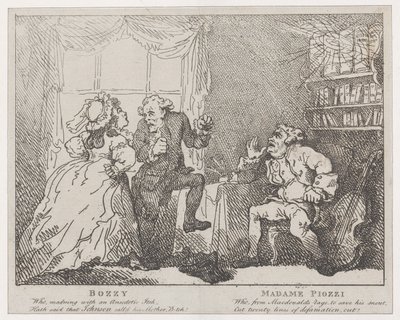 Bozzy och Madame Piozzi Frontispice, Bozzy och Piozzi av Peter Pindar, 1780-86., 1780-86. av Thomas Rowlandson