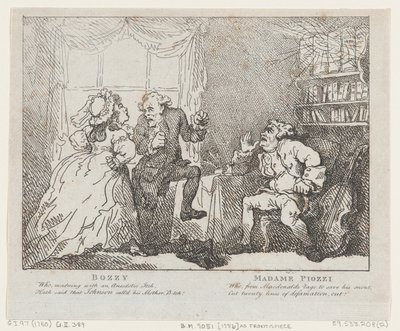 Bozzy och Madame Piozzi Frontispice, Bozzy och Piozzi av Peter Pindar, 1780-86., 1780-86. av Thomas Rowlandson