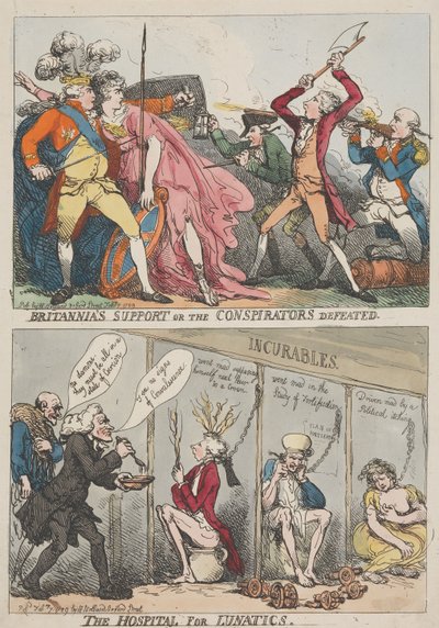 Antingen Britannias stöd eller konspiratörernas nederlag – Sjukhuset för sinnessjuka av Thomas Rowlandson