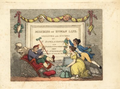Kalligrafisk titelsida med vinjett av dödens skelett a av Thomas Rowlandson