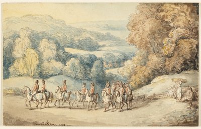 Kavalleri på marsch (recto); Fragment av skiss av häst (verso) av Thomas Rowlandson