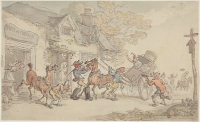 Hästbyte vid ett postställe i Frankrike av Thomas Rowlandson