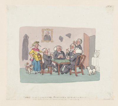 Christmas Academics Playing a Rubber at Whist, 1 april 1803., 1 april 1803. av Thomas Rowlandson