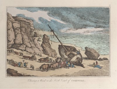Rensa ett vrak på Cornwalls norra kust, från Sketches from Nature, 1822., 1822. av Thomas Rowlandson
