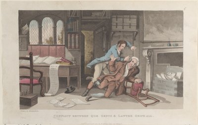 Conflict Between Quae Genus och Lawyer Gripe-all, från The History of Johnny Q..., 1 oktober 1821. av Thomas Rowlandson