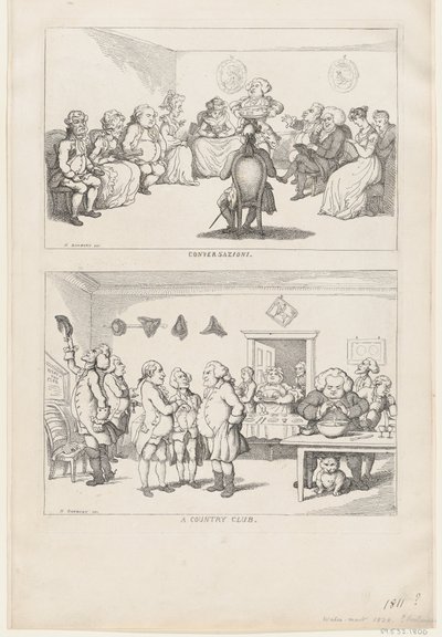 Conversation, and A Country Club, 1806-11., 1806-11. av Thomas Rowlandson
