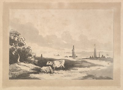 Kor och sjölandskap, 1783-89. av Thomas Rowlandson
