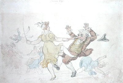 Dansande hundar (penna och bläck med akvarell på papper) av Thomas Rowlandson