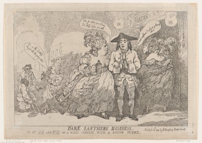 Dark Lantern Business, eller, Mrs Hob och Nob på en nattduk med en barm fre..., 24 april 1784. av Thomas Rowlandson