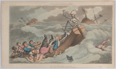 Death Turned Pilot från The English Dance of Death, vol. II, pl. 9, 1 juni 1815., 1 juni 1815. av Thomas Rowlandson