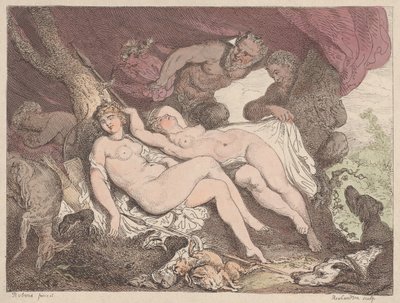 Diana och hennes nymfer spionerade av Satyrs, 1790-1799., 1790-1799. av Thomas Rowlandson