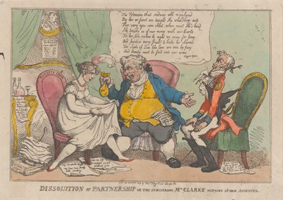 Upplösning av partnerskap, eller den flitiga fru Clarke som avvecklar sitt ack..., 15 februari 1809. av Thomas Rowlandson