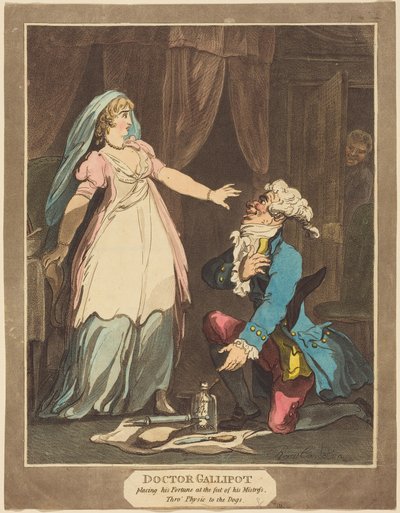Doktor Gallipot lägger sin förmögenhet vid sin älskades fötter av Thomas Rowlandson