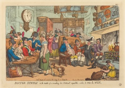 Doktor Syntax, mitt i ett rykande hett politiskt käbbel, vill blöta hans väta av Thomas Rowlandson