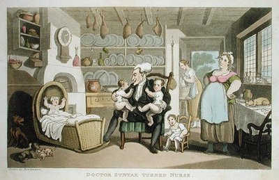 Doctor Syntax blev sjuksköterska, från "The Tour of Dr Syntax in search of the Picturesque", av William Combe, publicerad 1812 (akvatint) av Thomas Rowlandson