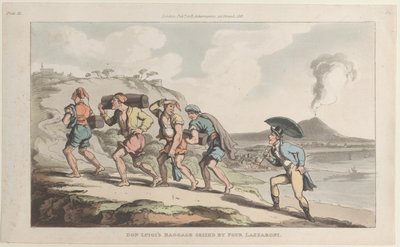 Don Luigis bagage beslagtagit av fyra Lazzaroni, från Neapel och Campagna Felice..., 1 juni 1815. av Thomas Rowlandson