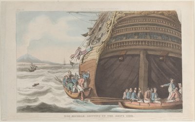Don Michele tar sig upp på skeppssidan, från Neapel och Campagna Felice: i en..., 1 juni 1815. av Thomas Rowlandson