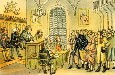 "Dr Syntax i en domstol" av Thomas Rowlandson