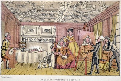 Dr Syntax målar ett porträtt - i "" Doctor Syntax tre turer på jakt efter den pittoreska trösten och en fru"" av W. Combe, ill. av Rowlandson, London, Hotten av Thomas Rowlandson