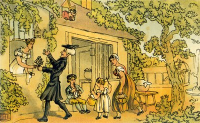 "Dr Syntax presenterar ett blomstererbjudande" av Thomas Rowlandson
