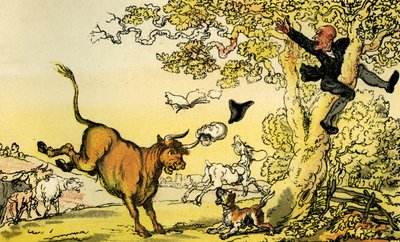 "Dr Syntax jagad av en tjur" av Thomas Rowlandson