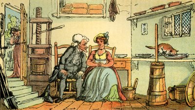"Dr Syntax med mejeristan" av Thomas Rowlandson