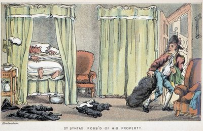 Dr. Syntax husinbrott medan han sov - i "" Doctor Syntax tre turer: på jakt efter den pittoreska trösten och en fru"" av William Combe, ill. Rowlandson av Thomas Rowlandson